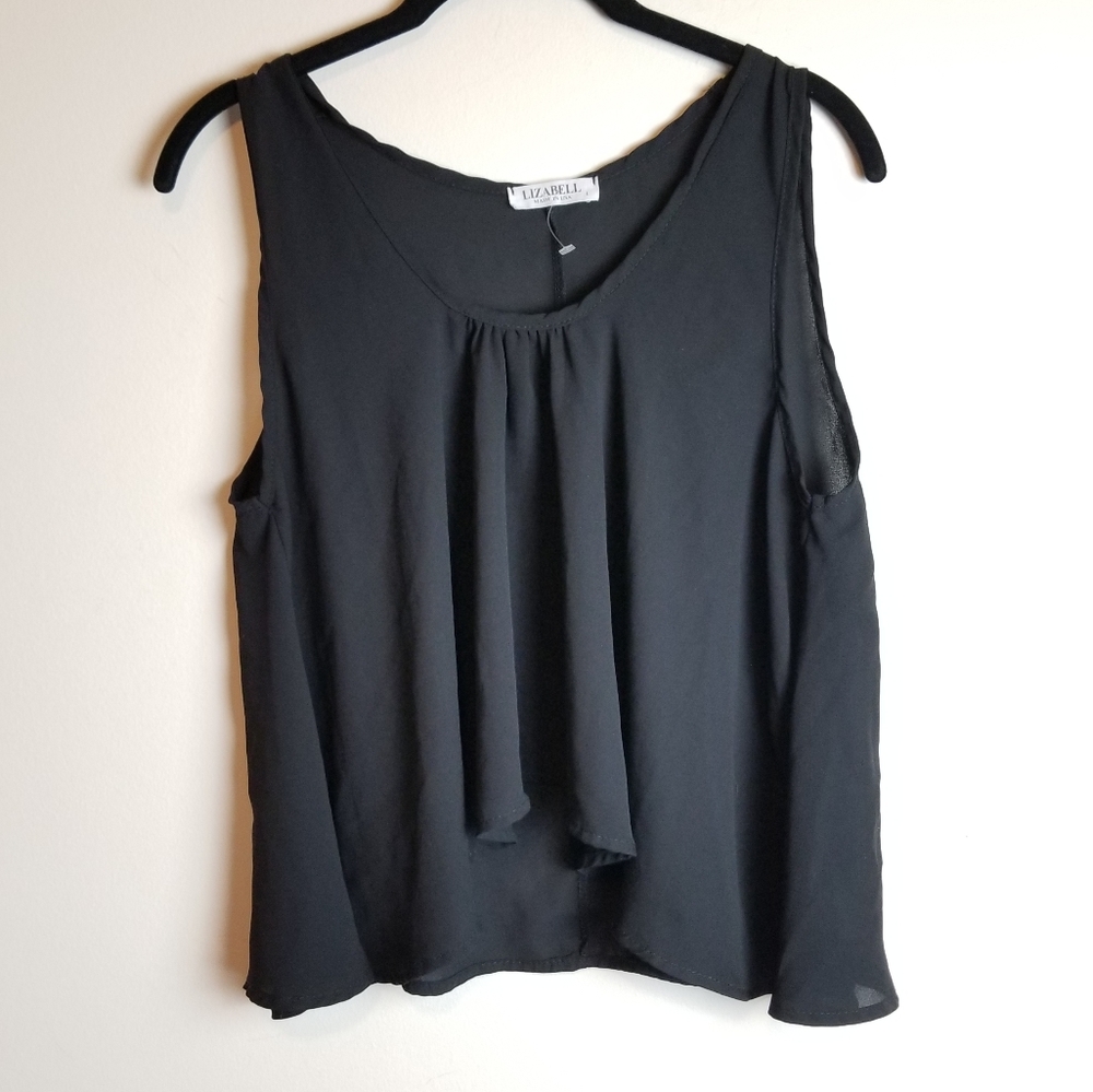 LIZABELL black flowy pleat front tank top